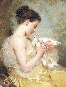 Charles Joshua Chaplin A Beauty with Doves oil painting on canvas